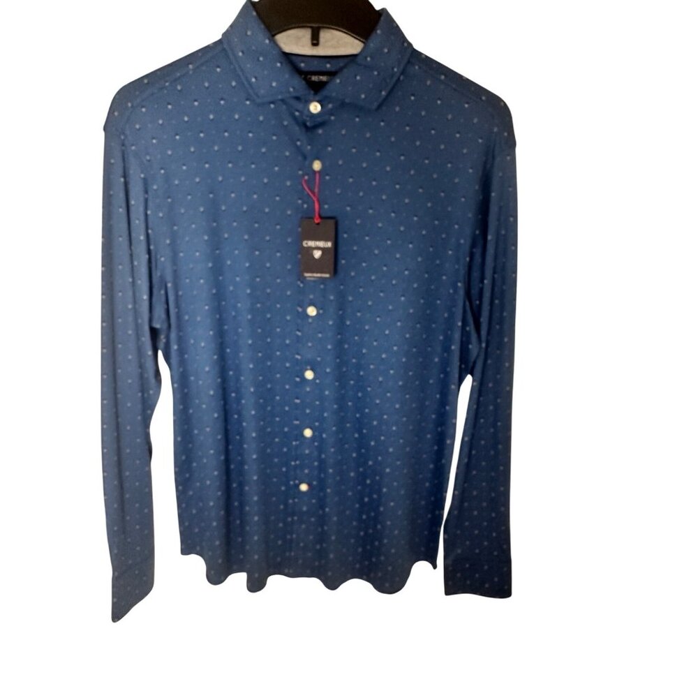 Mens Cremieux Long Sleeve Button-Down Shirt Polka Dot Pattern Blue Size L Soft